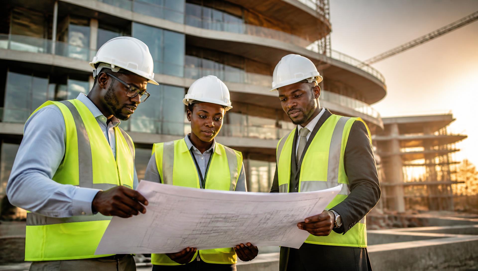 Kusytek engineers reviewing project drawings on site